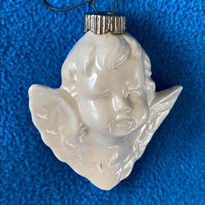 Angel Ornament White Iridescent Ceramic